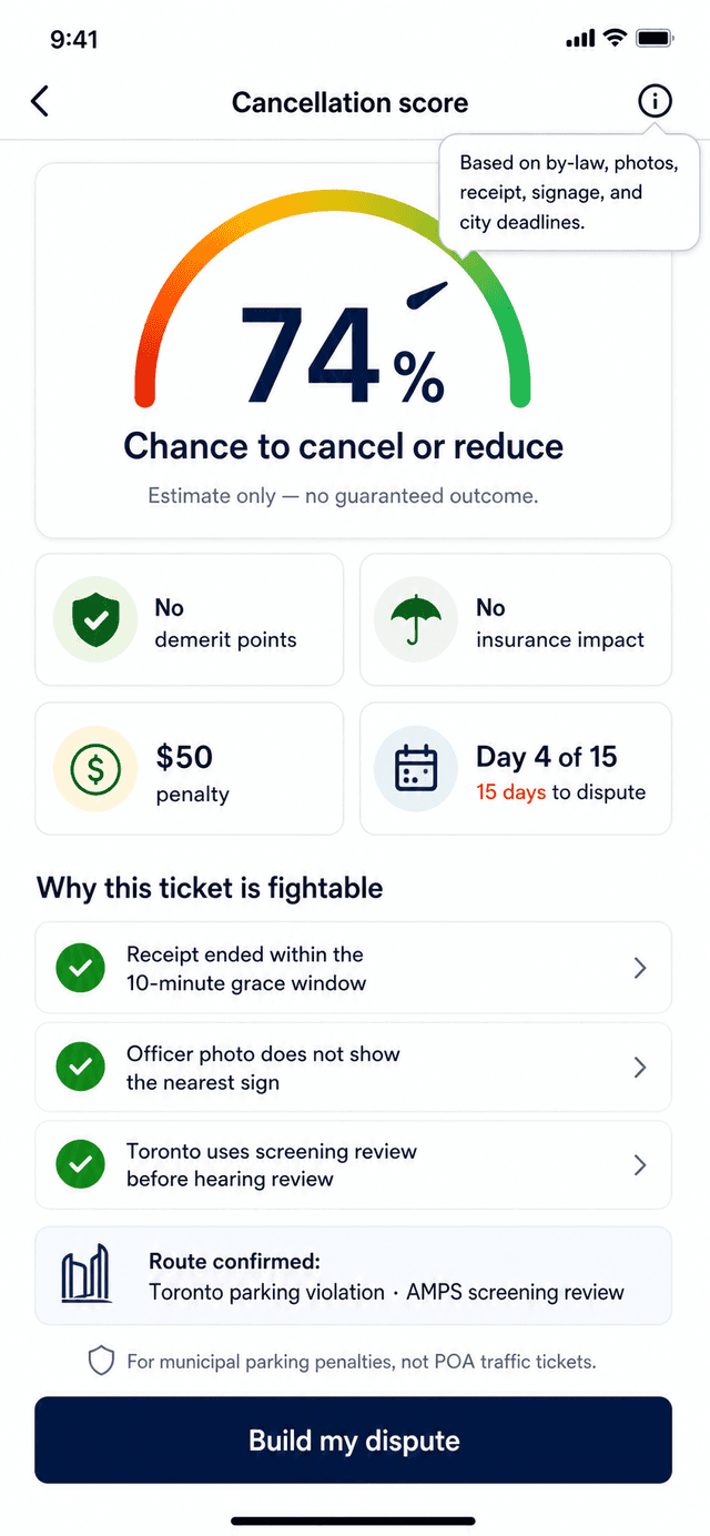 Withdrawn cancellation score screen showing route confirmation