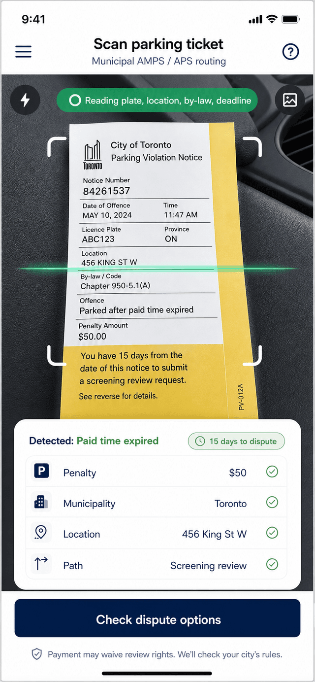 Withdrawn scan screen reading a parking violation notice